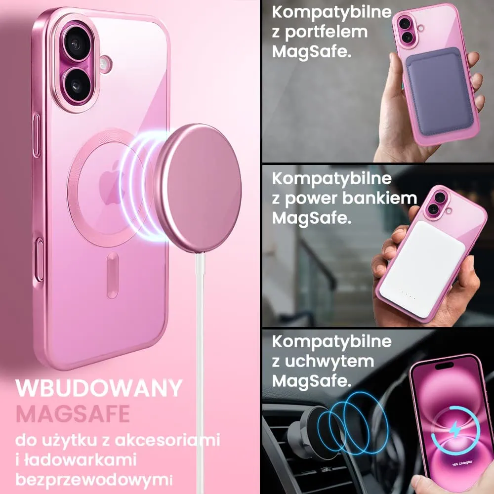 Etui do iPhone 16 MagSafe Luxury Titanium Finish, przeźroczyste, różowe