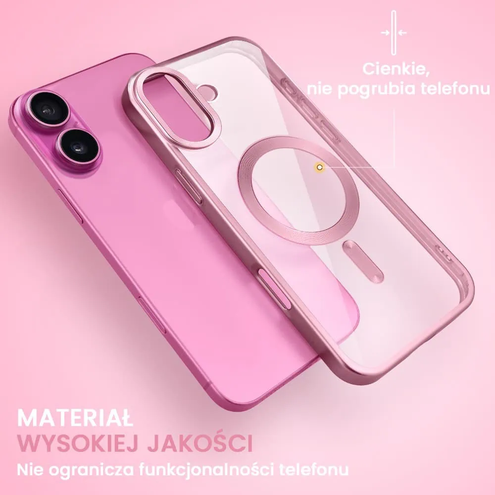 Etui do iPhone 16 MagSafe Luxury Titanium Finish, przeźroczyste, różowe