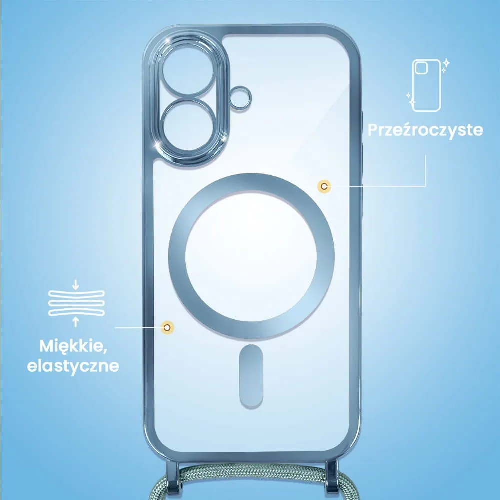 Etui do iPhone 16 Magsafe Slim Crossbody, jak torebka, niebieskie (OUTLET)