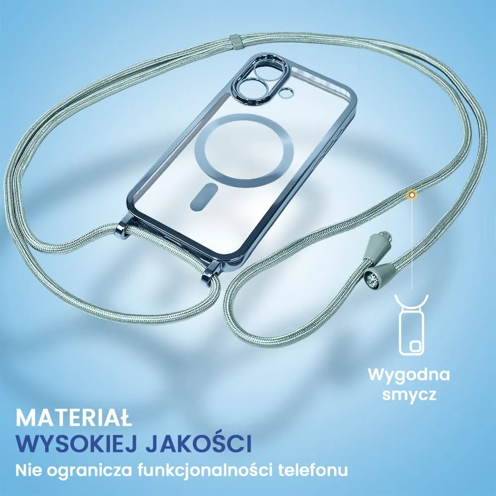 Etui do iPhone 16 Magsafe Slim Crossbody, jak torebka, niebieskie (OUTLET)