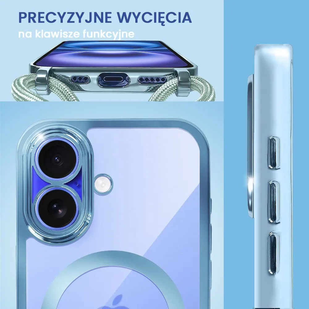 Etui do iPhone 16 Magsafe Slim Crossbody, jak torebka, niebieskie (OUTLET)