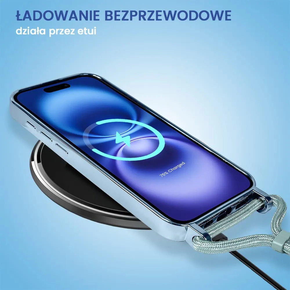 Etui do iPhone 16 Magsafe Slim Crossbody, jak torebka, niebieskie (OUTLET)