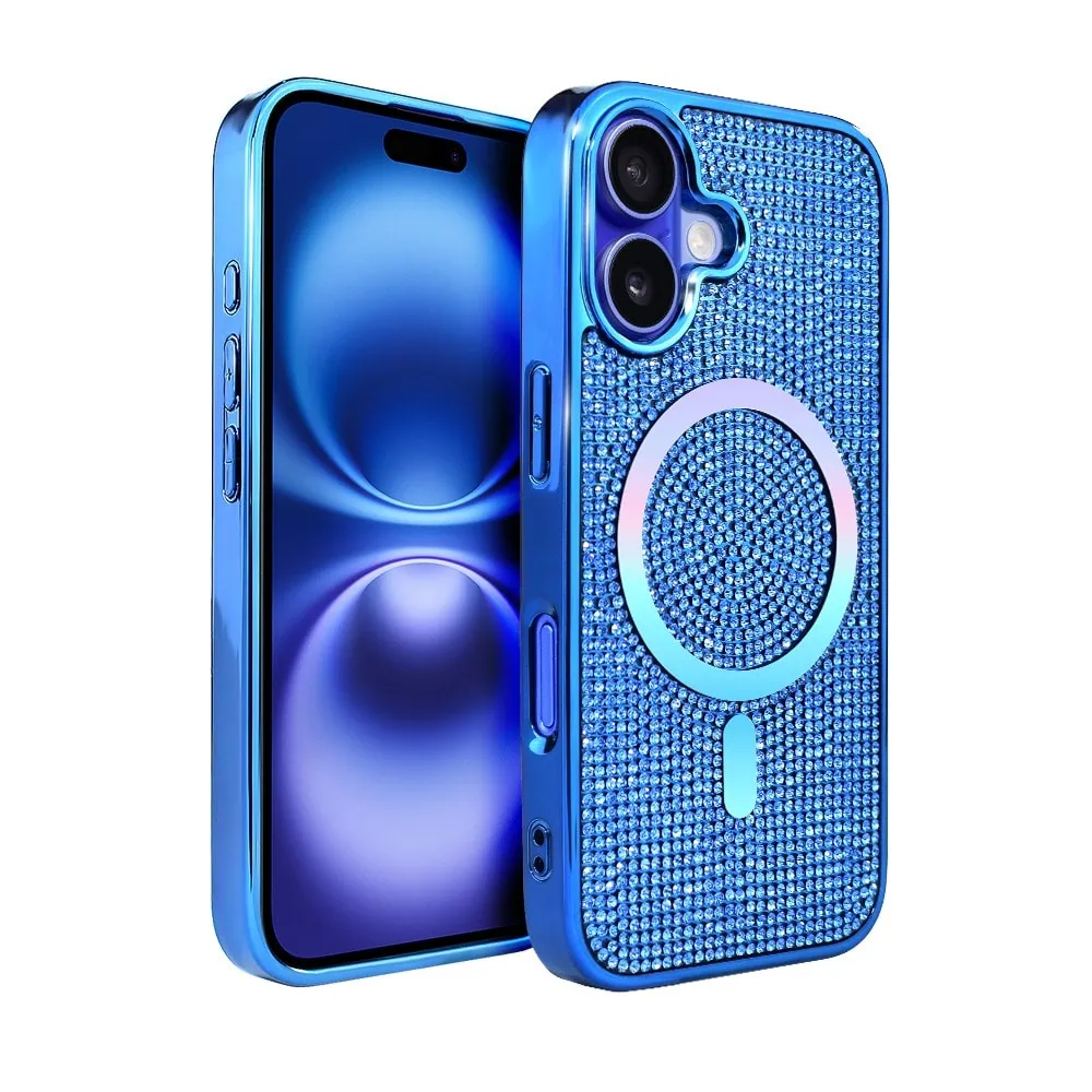 Etui do iPhone 16 Magsafe Tresury Case, diamentowe, z błyszczącą ramką, niebieskie
