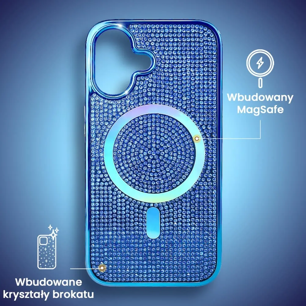 Etui do iPhone 16 Magsafe Tresury Case, diamentowe, z błyszczącą ramką, niebieskie