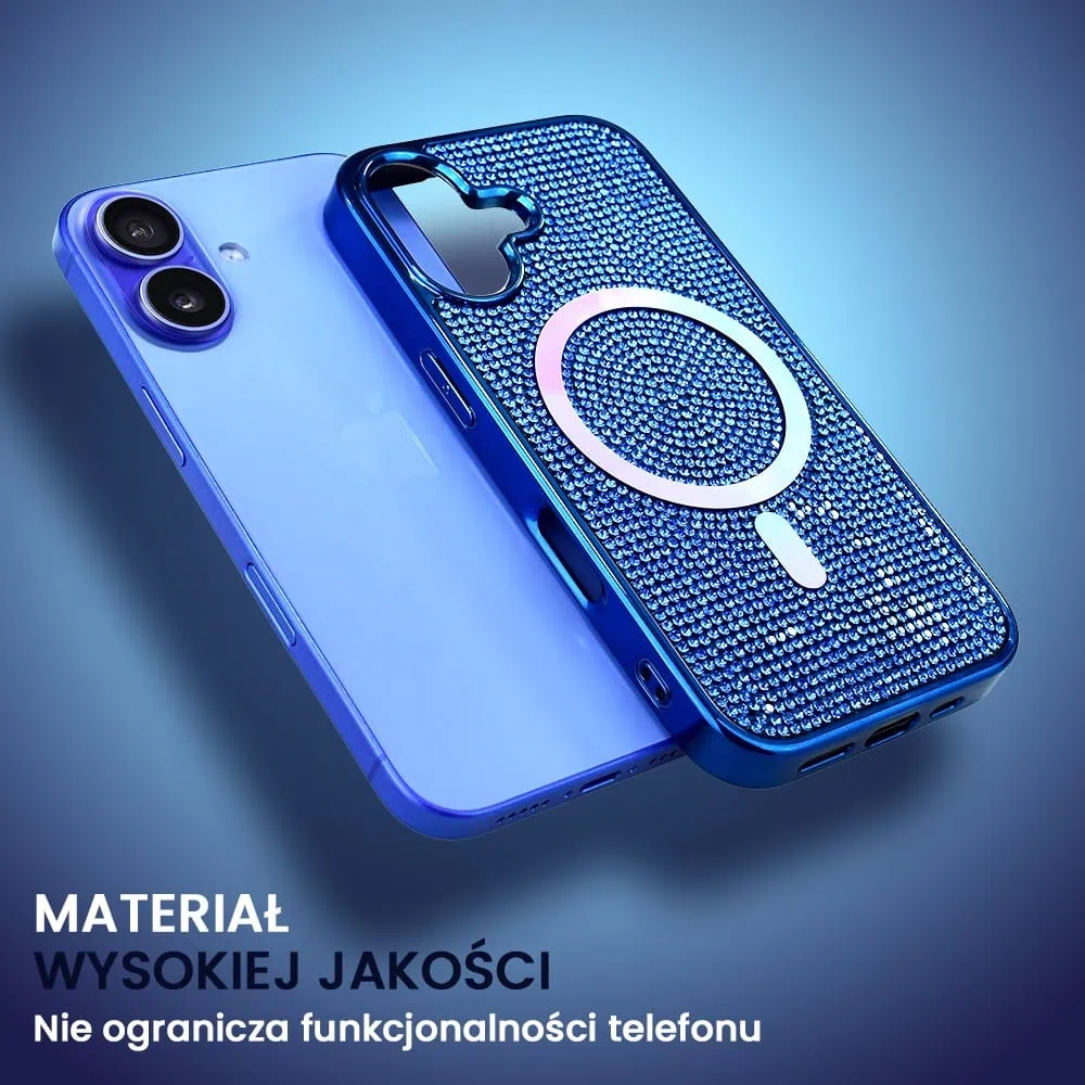 Etui do iPhone 16 Magsafe Tresury Case, diamentowe, z błyszczącą ramką, niebieskie