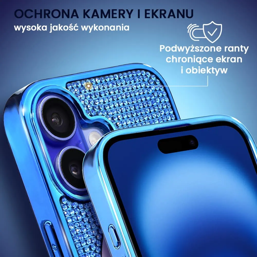 Etui do iPhone 16 Magsafe Tresury Case, diamentowe, z błyszczącą ramką, niebieskie