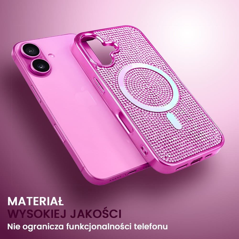 Etui do iPhone 16 Magsafe Tresury Case, diamentowe, z błyszczącą ramką, różowe