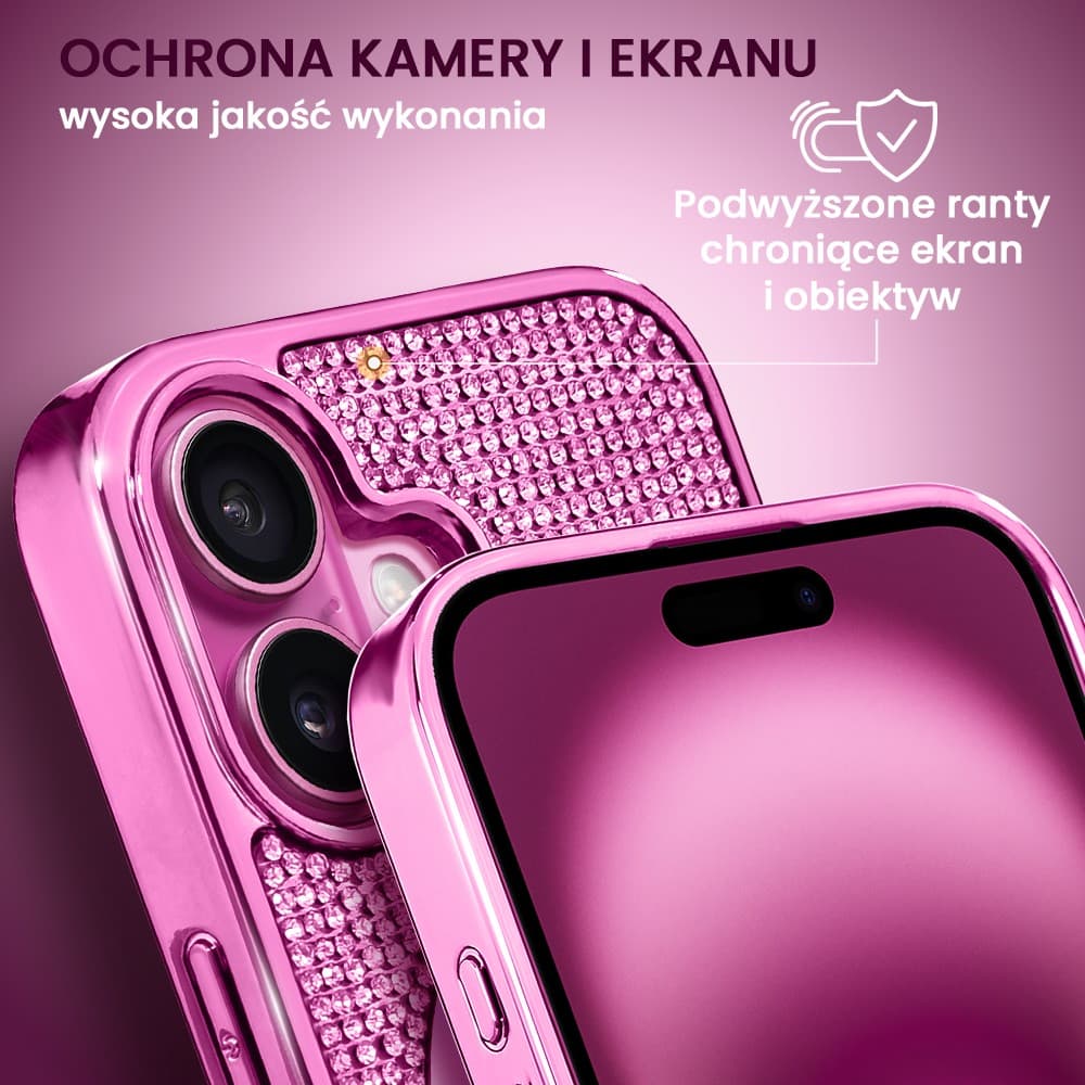 Etui do iPhone 16 Magsafe Tresury Case, diamentowe, z błyszczącą ramką, różowe