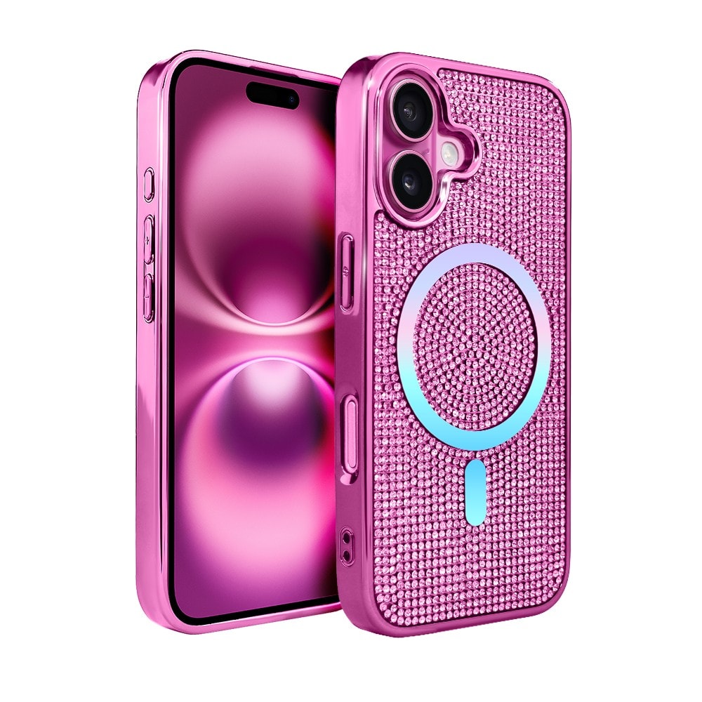 Etui do iPhone 16 Magsafe Tresury Case, diamentowe, z błyszczącą ramką, różowe