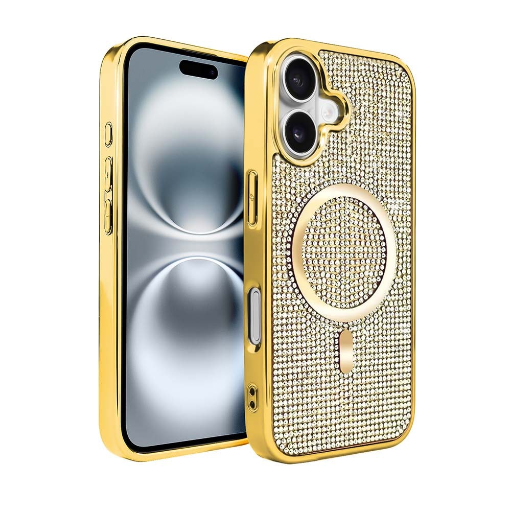 Etui do iPhone 16 Magsafe Tresury Case, diamentowe, z błyszczącą ramką, złote