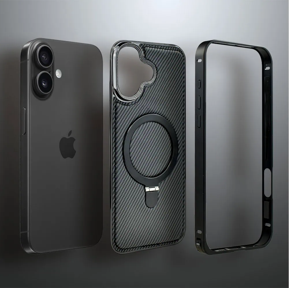 Etui do iPhone 16 Metal Solid Leather Stand z MagSafe, czarne