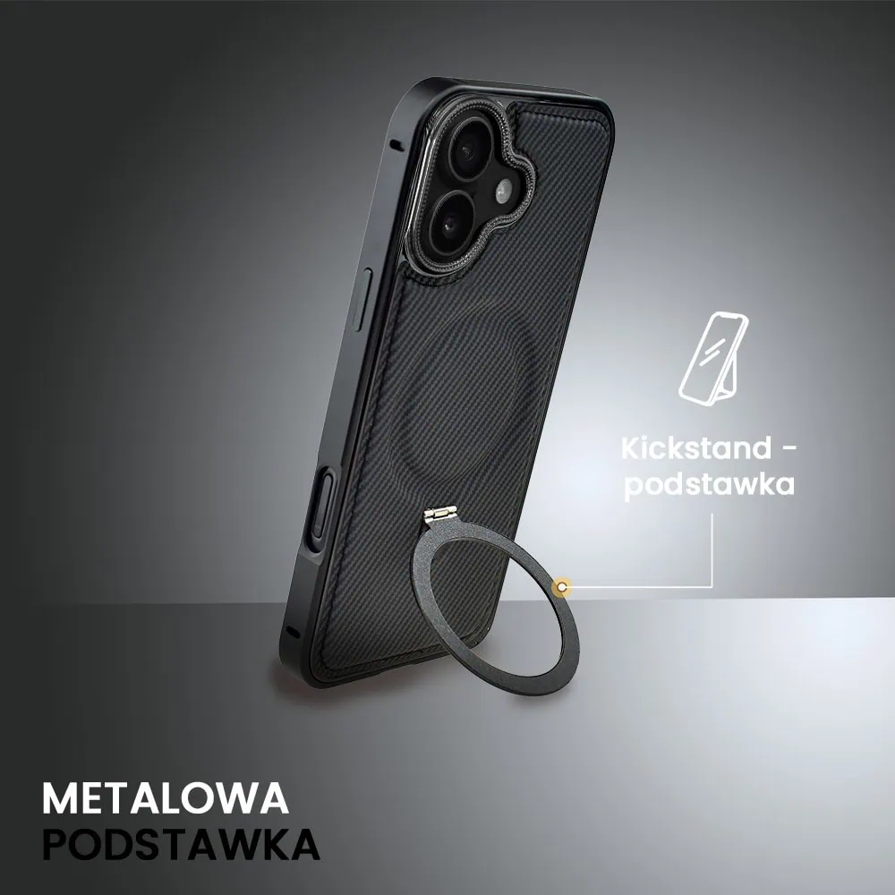 Etui do iPhone 16 Metal Solid Leather Stand z MagSafe, czarne