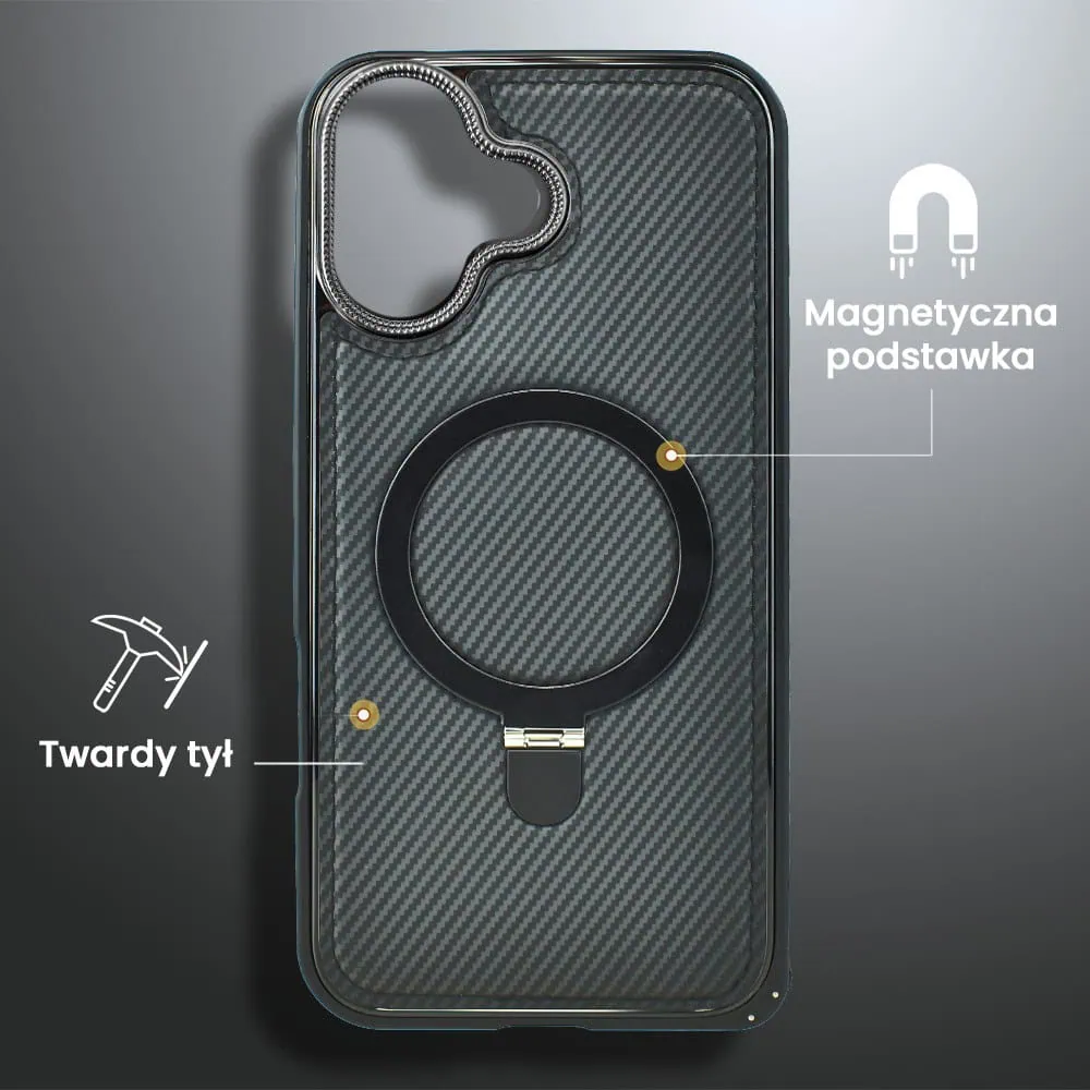 Etui do iPhone 16 Metal Solid Leather Stand z MagSafe, czarne