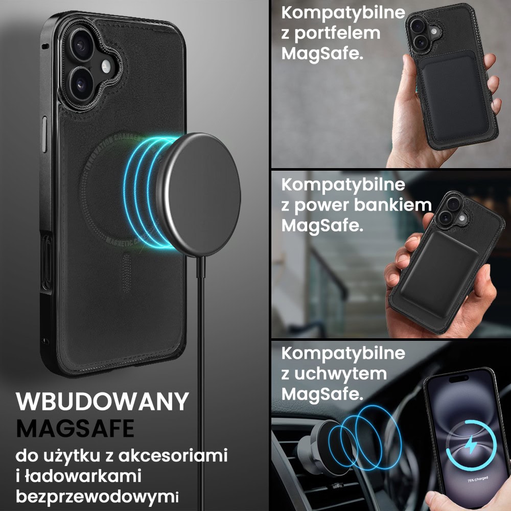 Etui do iPhone 16 Metal Solid Leather z MagSafe, czarne