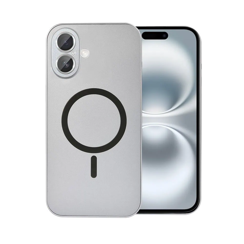 Etui do iPhone 16 Metal Solid Magsafe, pełny tył z metalową ramką i osłoną aparatu, srebrne