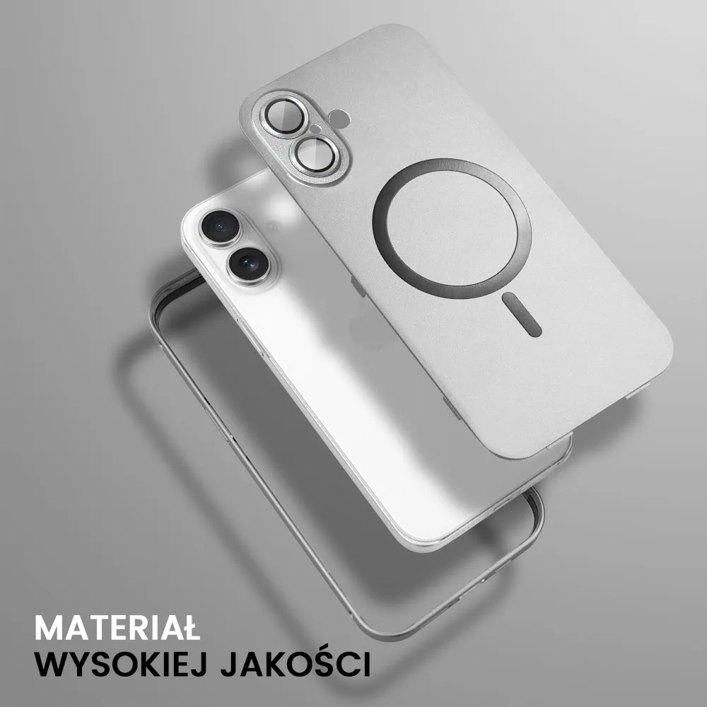 Etui do iPhone 16 Metal Solid Magsafe, pełny tył z metalową ramką i osłoną aparatu, srebrne
