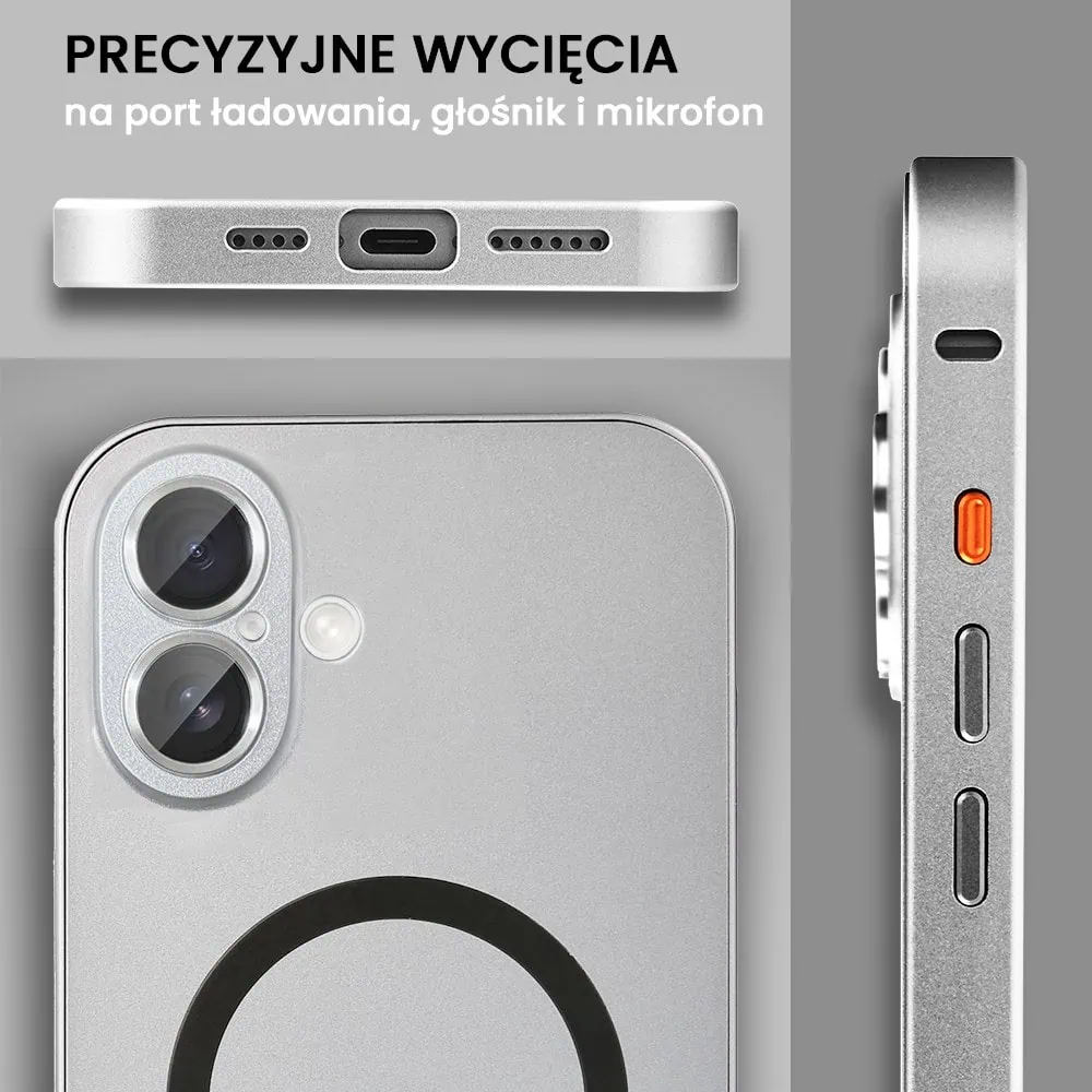 Etui do iPhone 16 Metal Solid Magsafe, pełny tył z metalową ramką i osłoną aparatu, srebrne