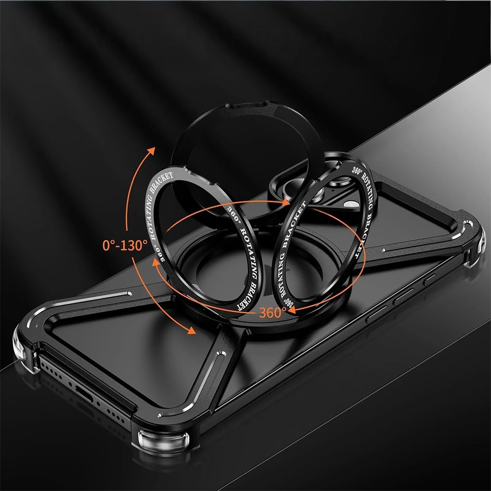 Etui do iPhone 16, Metal X-Shield metalowe, z widocznym logo i podstawką, czarne