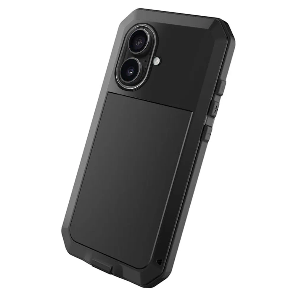 Etui do iPhone 16 Panzer Max, metalowa, skręcana, pancerna obudowa przód+tył, czarne