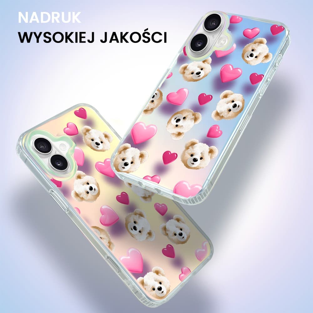 Etui do iPhone 16 Plus Bear With Me, Love Mood, miś i serduszka, zmieniające kolor