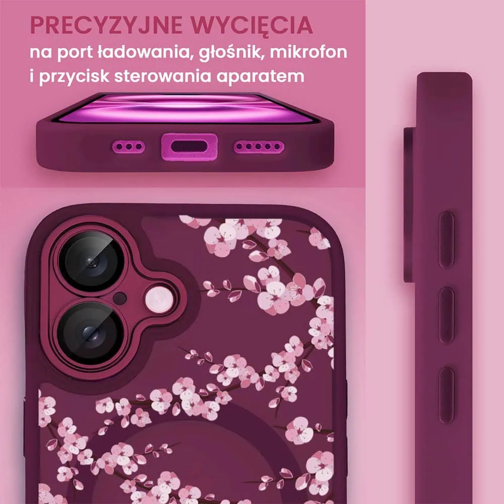 Etui do iPhone 16 Color Flush z Magsafe, z osłoną aparatu, z nadrukiem sakura, kwiat wiśni, wiśniowe