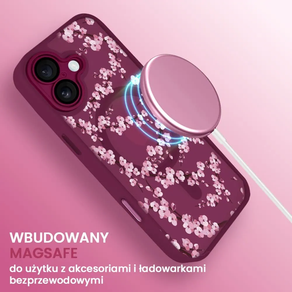 Etui do iPhone 16 Color Flush z Magsafe, z osłoną aparatu, z nadrukiem sakura, kwiat wiśni, wiśniowe