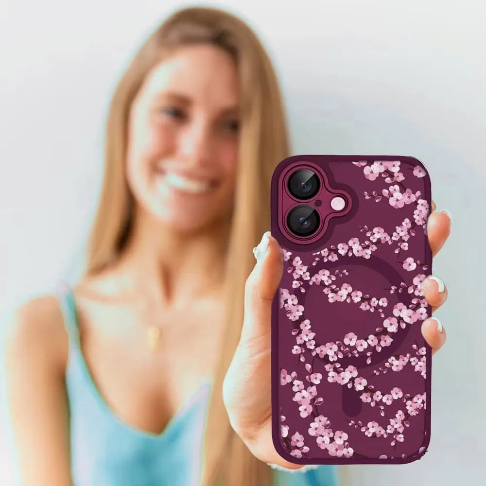 Etui do iPhone 16 Color Flush z Magsafe, z osłoną aparatu, z nadrukiem sakura, kwiat wiśni, wiśniowe