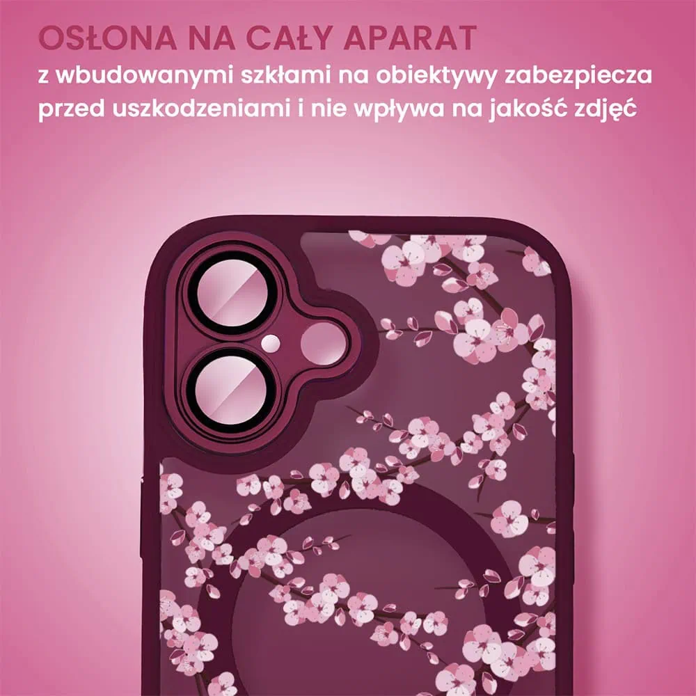 Etui do iPhone 16 Color Flush z Magsafe, z osłoną aparatu, z nadrukiem sakura, kwiat wiśni, wiśniowe