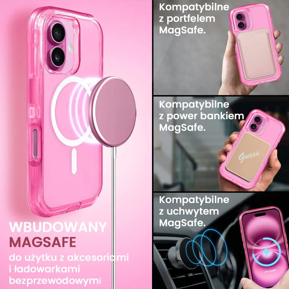 Etui do iPhone 16 Crystal Armor Magsafe, Anti-Drop pancerne 3w1, ametyst