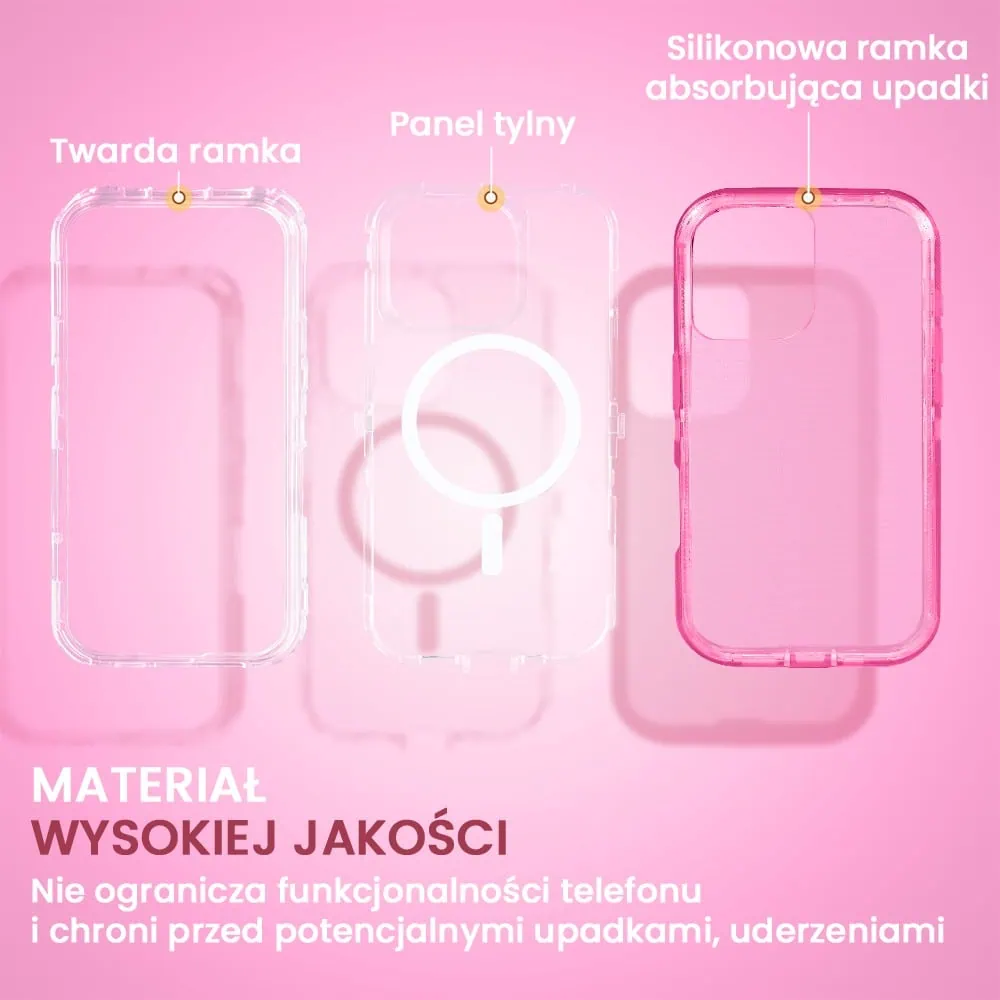 Etui do iPhone 16 Crystal Armor Magsafe, Anti-Drop pancerne 3w1, ametyst