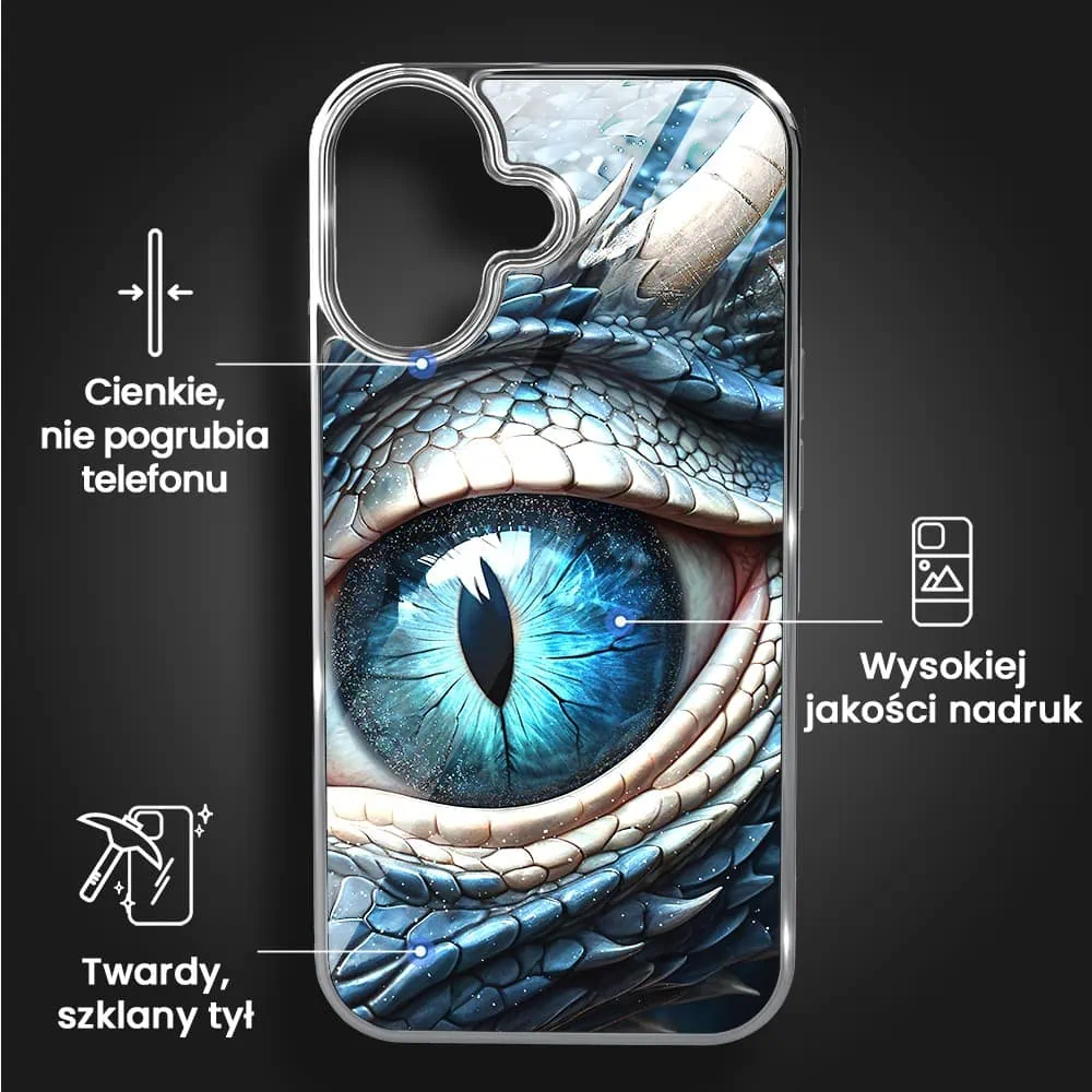 Etui do iPhone 16, Elite Glass z MagSafe, szklany tył, oko lodowego smoka, srebrne