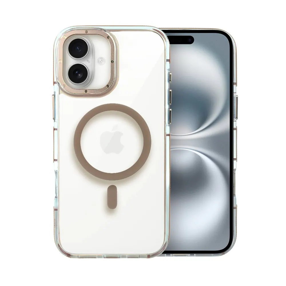 Etui do iPhone 16 Plus Gold Crown, cienkie z MagSafe, krystaliczny tył, złote akcenty, tytan pustynny