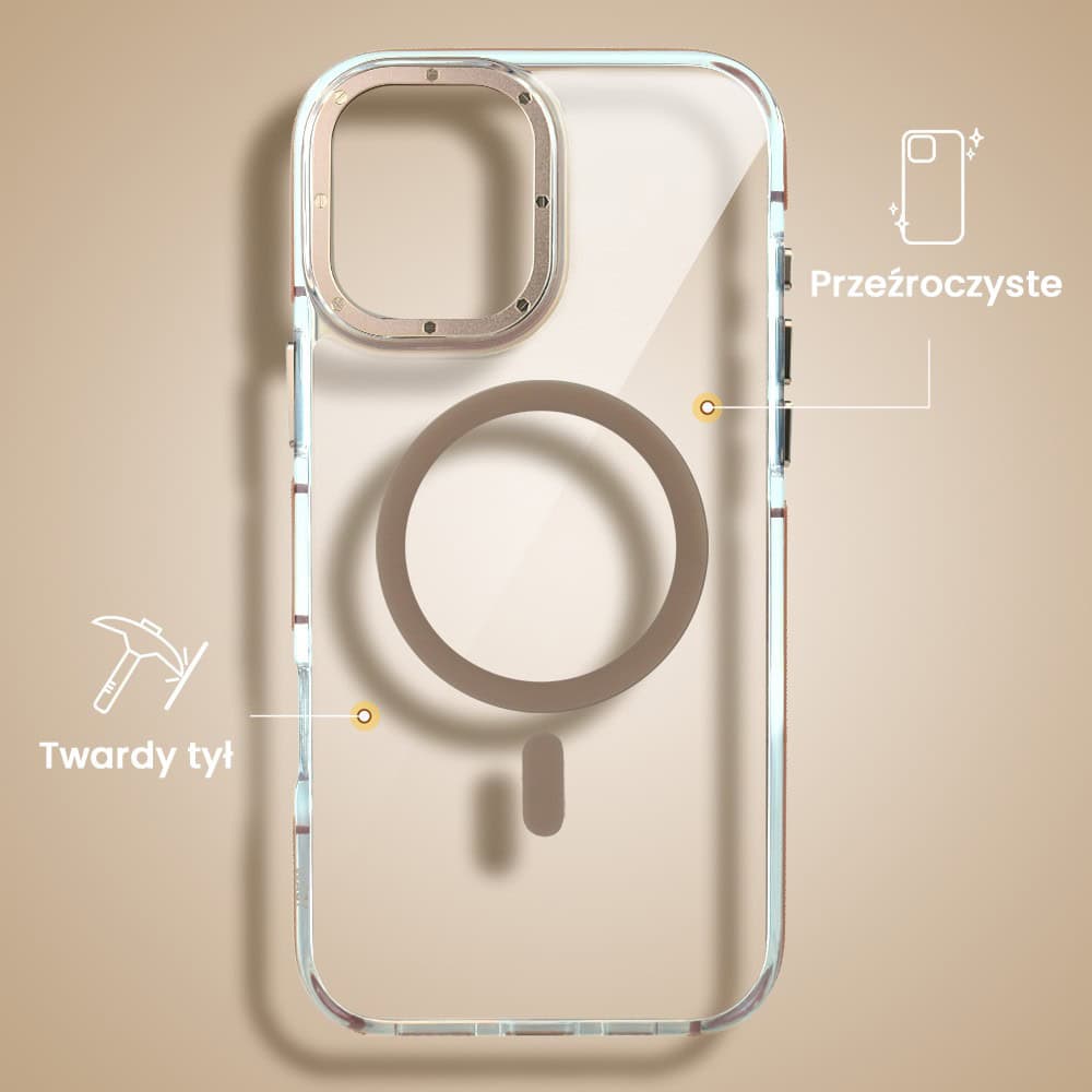 Etui do iPhone 16 Plus Gold Crown, cienkie z MagSafe, krystaliczny tył, złote akcenty, tytan pustynny