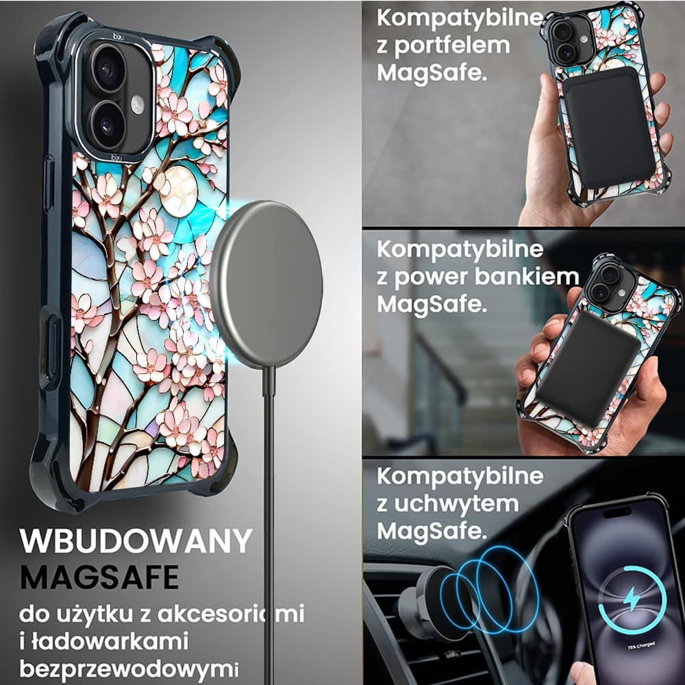Etui do iPhone 16, Ibizu DropGuard Ultra z MagSafe, Barwy Szkła, Księżycowa Wiśnia