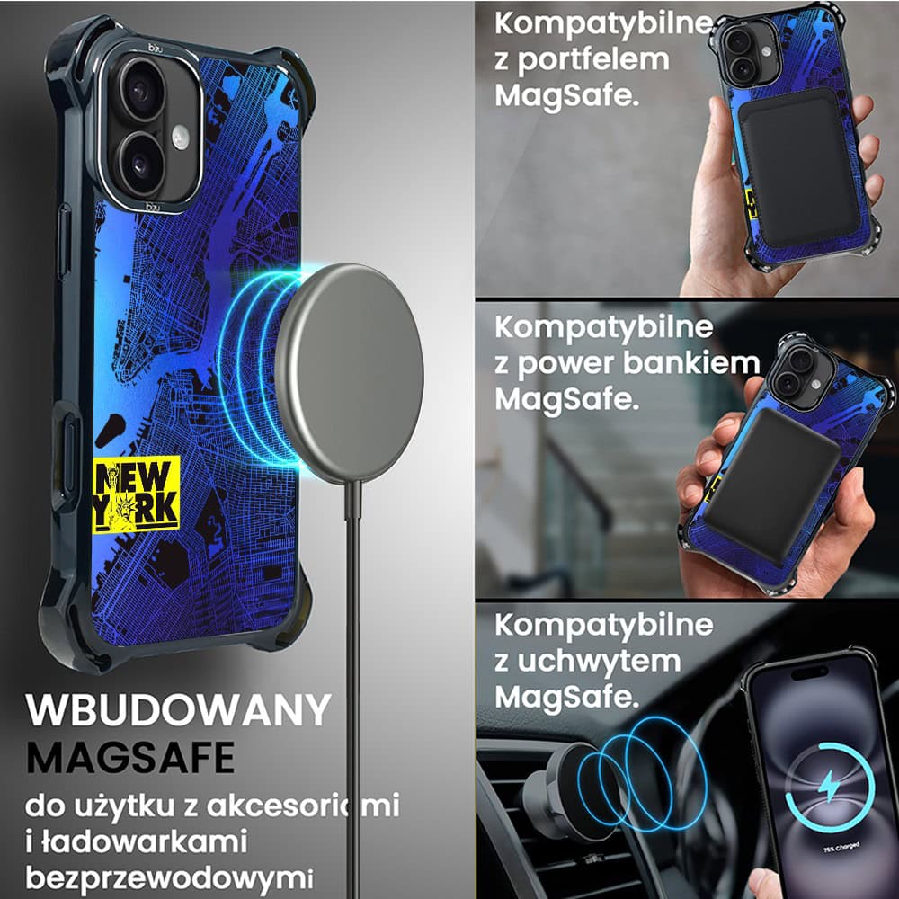 Etui do iPhone 16, Ibizu DropGuard Ultra z MagSafe, Mapy Świata, New York