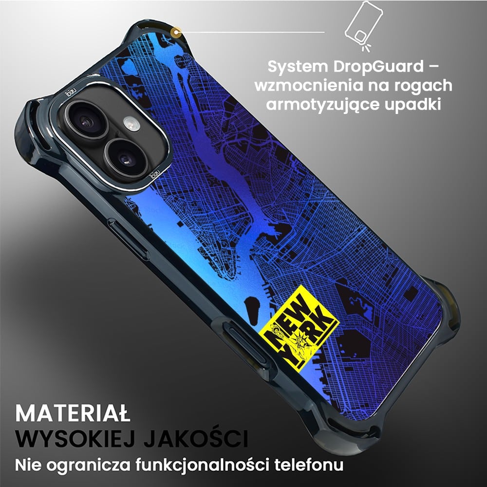 Etui do iPhone 16, Ibizu DropGuard Ultra z MagSafe, Mapy Świata, New York