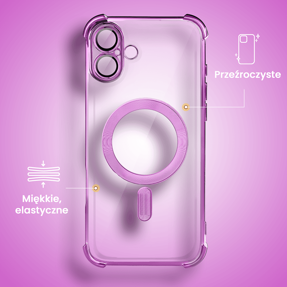 Etui do iPhone 16 Plus MagSafe Luxury Anti-Shock Lens Protect, różowe
