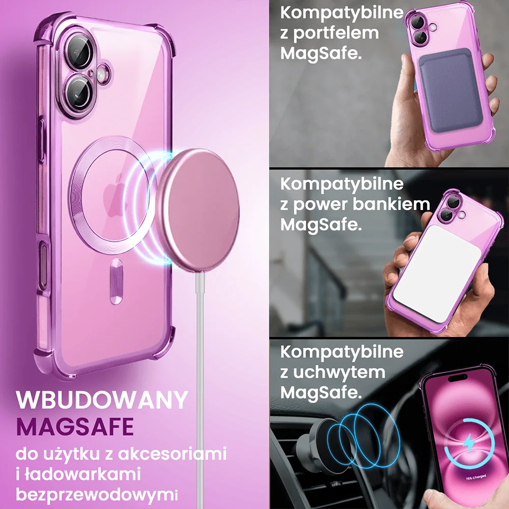 Etui do iPhone 16 Plus MagSafe Luxury Anti-Shock Lens Protect, różowe