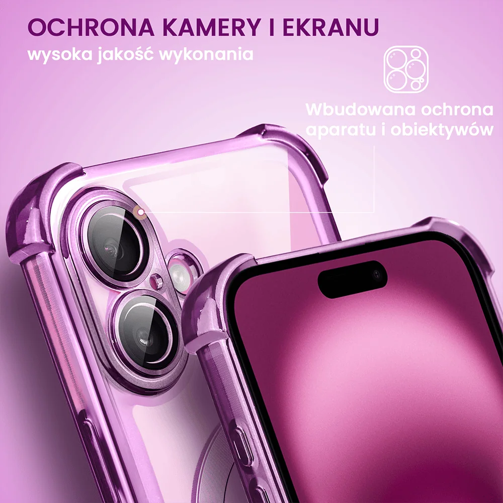 Etui do iPhone 16 Plus MagSafe Luxury Anti-Shock Lens Protect, różowe