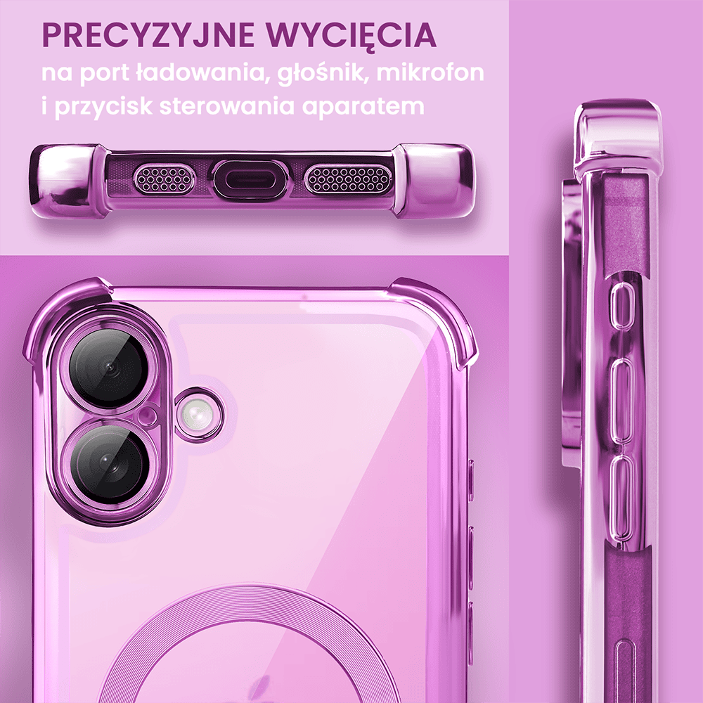 Etui do iPhone 16 Plus MagSafe Luxury Anti-Shock Lens Protect, różowe