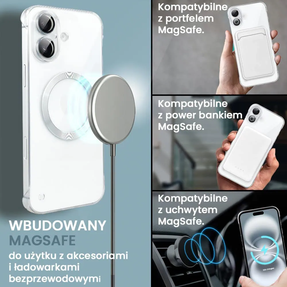 Etui do iPhone 16 Plus MagSafe Luxury Protect Lite, hybrydowa ochrona kamery, przeźroczyste