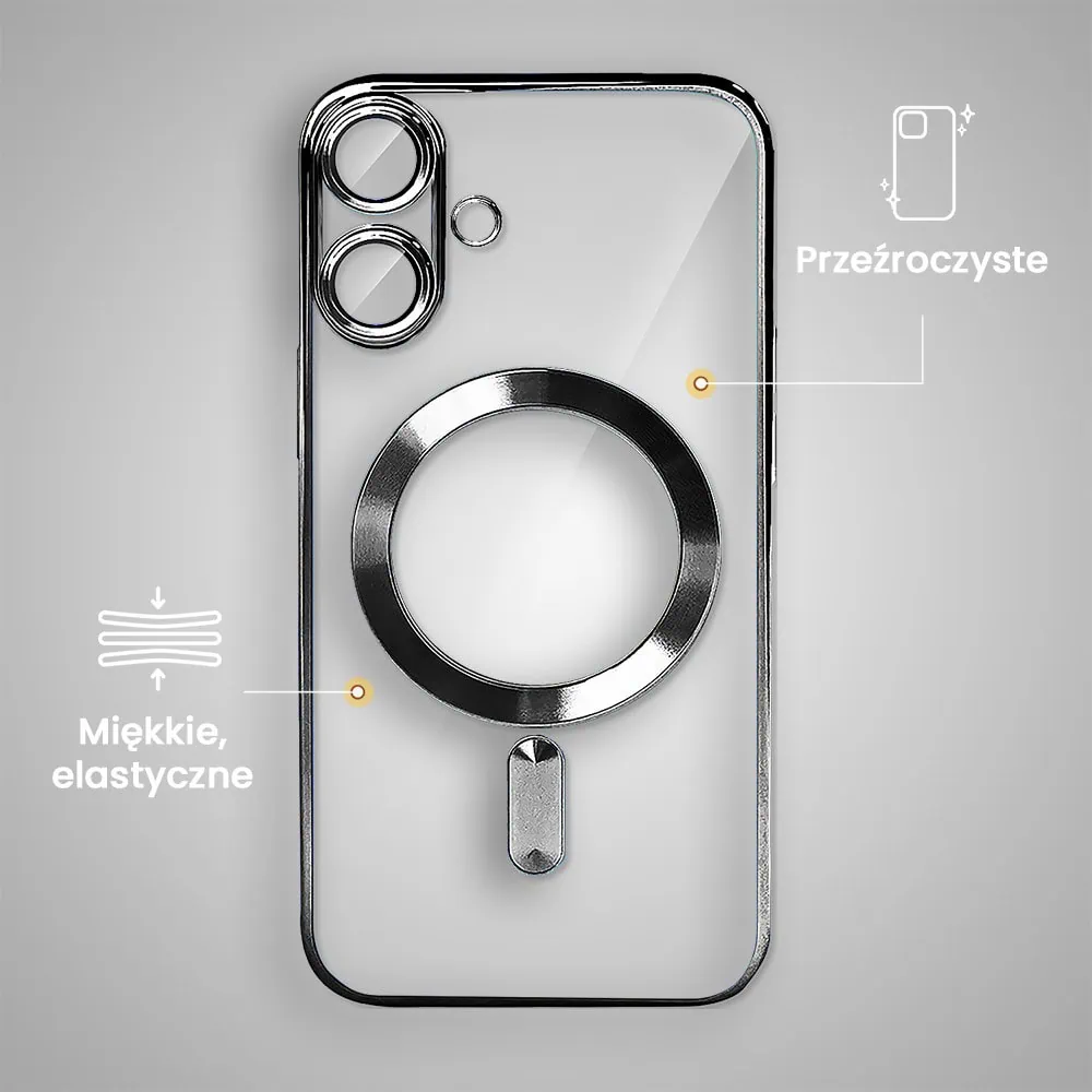 Etui do iPhone 16 MagSafe Luxury Protect przeźroczyste, hybrydowa ochrona kamery, czarne