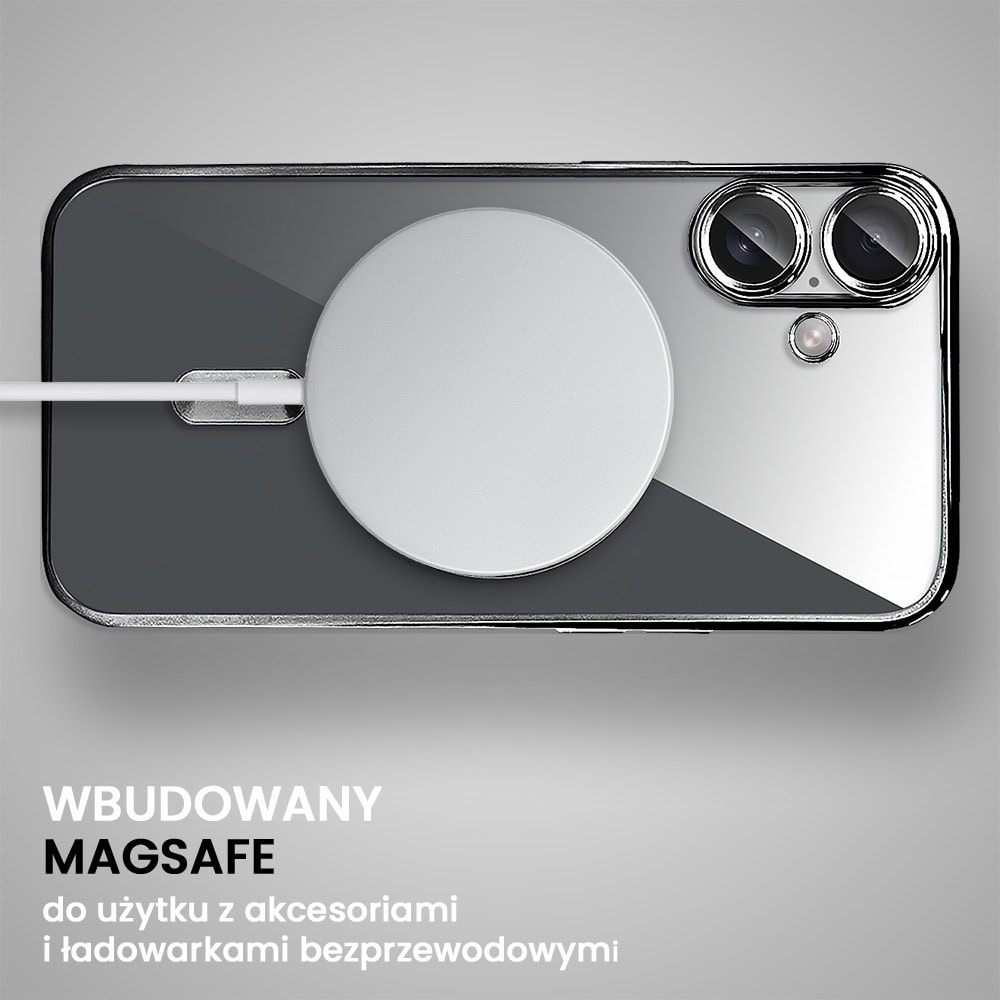 Etui do iPhone 16 MagSafe Luxury Protect przeźroczyste, hybrydowa ochrona kamery, czarne