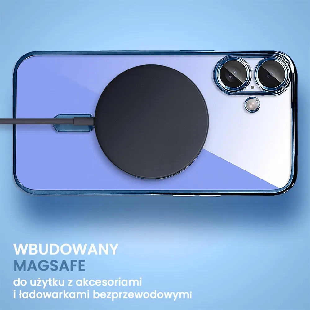 Etui do iPhone 16 MagSafe Luxury Protect przeźroczyste, hybrydowa ochrona kamery, głęboki niebieski