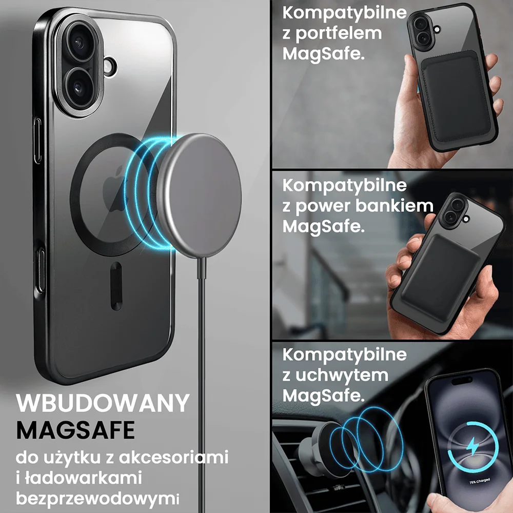 Etui do iPhone 16 MagSafe Luxury Titanium Finish, przeźroczyste, czarne