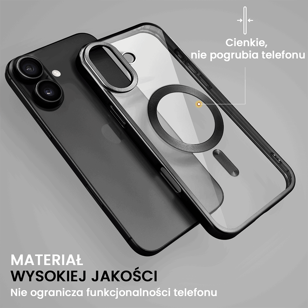 Etui do iPhone 16 MagSafe Luxury Titanium Finish, przeźroczyste, czarne