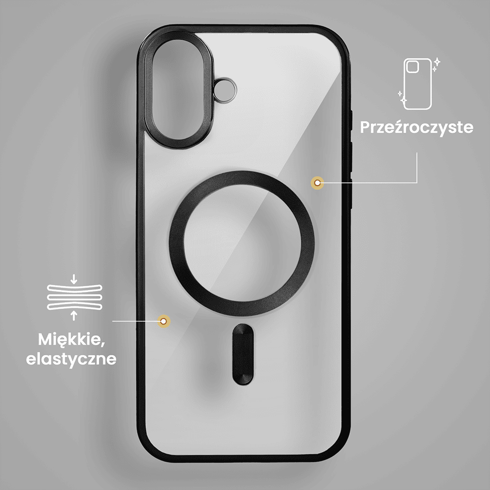Etui do iPhone 16 MagSafe Luxury Titanium Finish, przeźroczyste, czarne