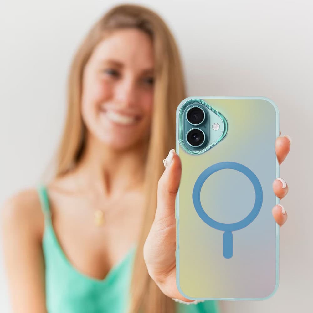 Etui do iPhone 16 MagSafe Miami Vibe, głęboki mieniący się kolor, jasny niebieski