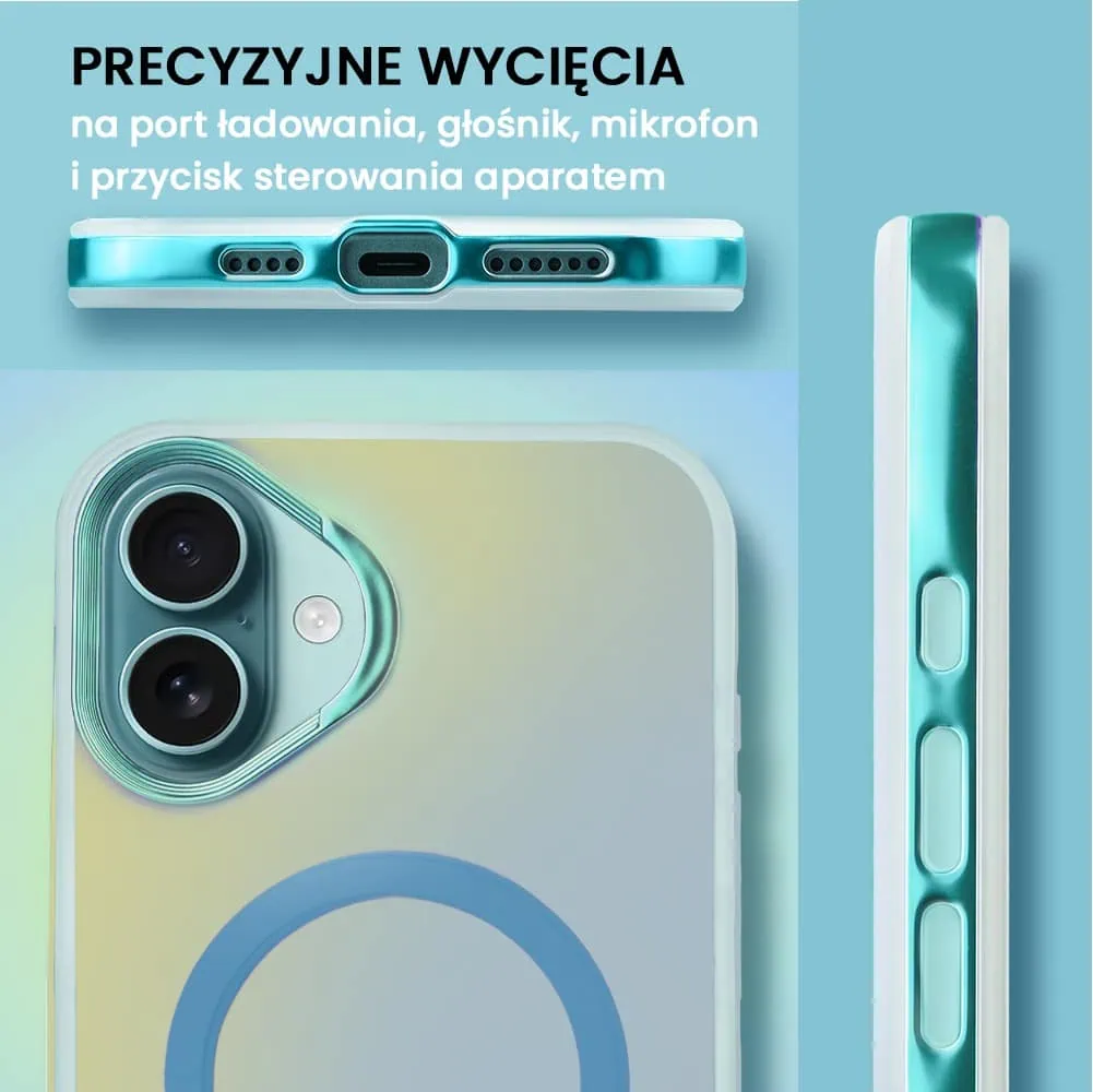 Etui do iPhone 16 MagSafe Miami Vibe, głęboki mieniący się kolor, jasny niebieski