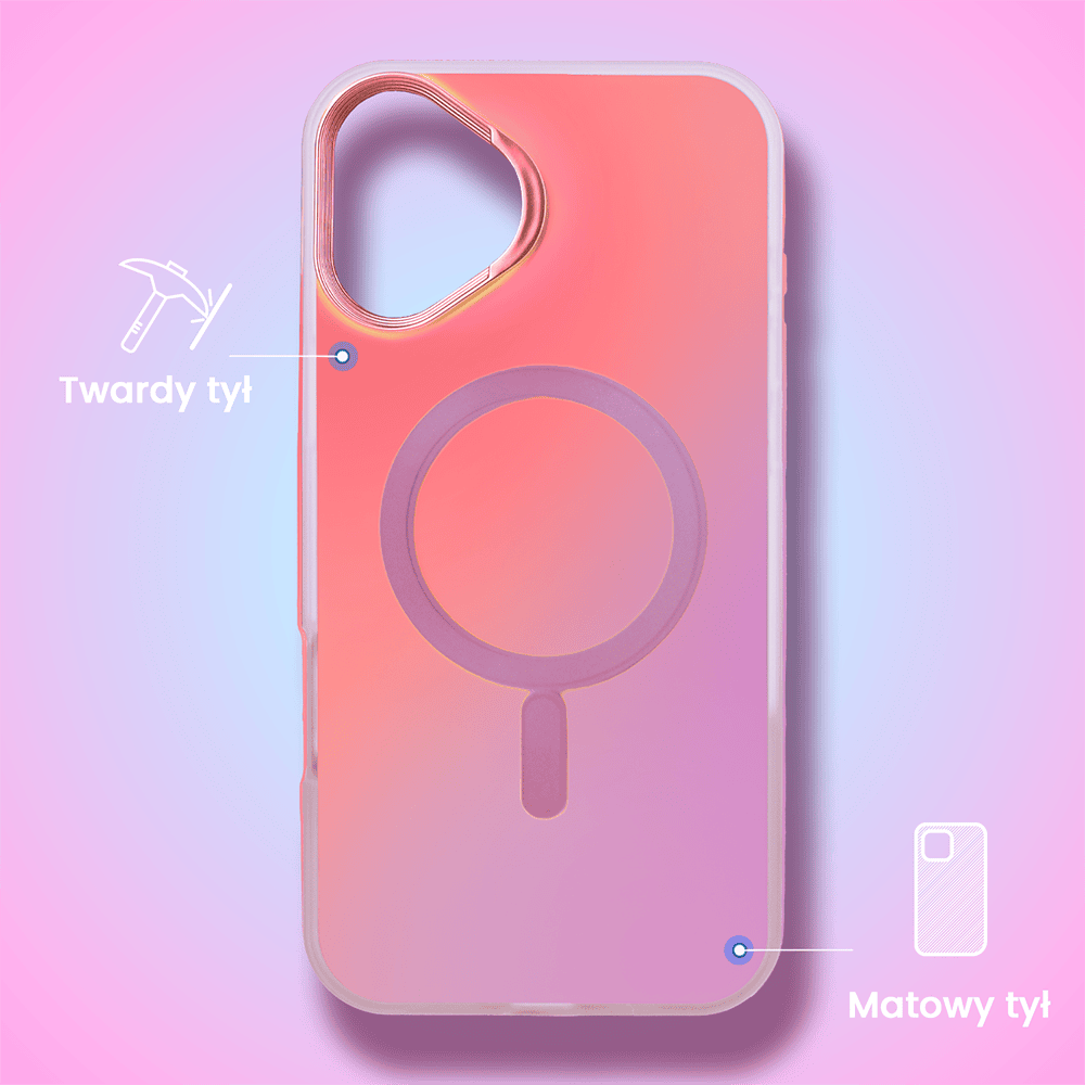 Etui do iPhone 16 Plus MagSafe Miami Vibe, głęboki mieniący się kolor, różowe ombre